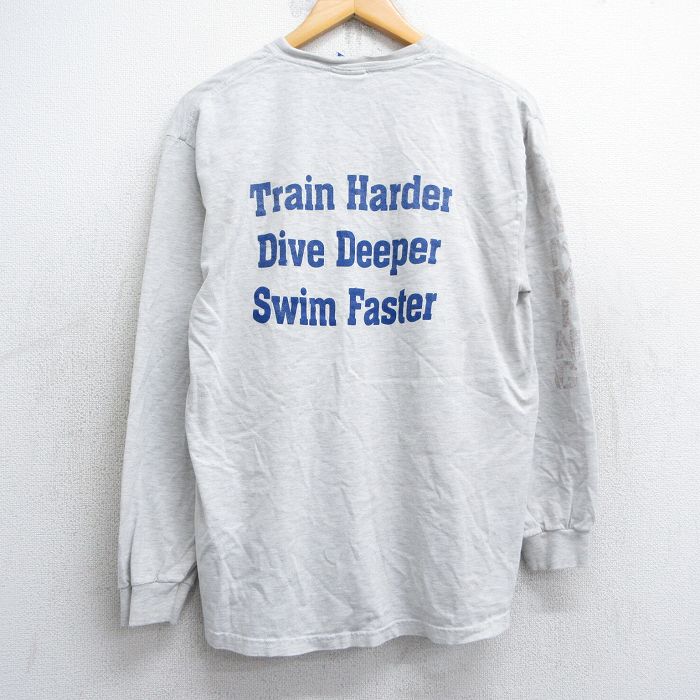 L★古着 チャンピオン champion 長袖 Tシャツ メンズ ホワイツボロ SWIM クルーネック 薄グレー 霜降り 25aug30 中古