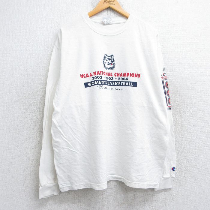 チャンピオン 00s 長袖Tシャツ コネチカットハスキーズバスケットボール ホワイト XL | 古着