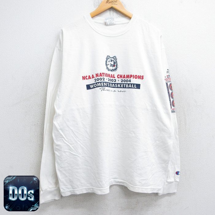 チャンピオン 00s 長袖Tシャツ コネチカットハスキーズバスケットボール ホワイト XL | 古着