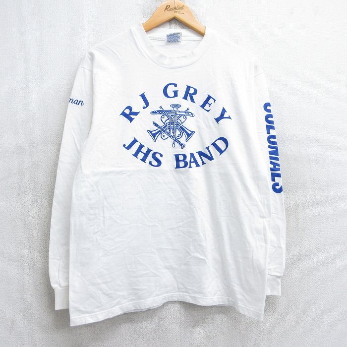 M★古着 ヘインズ Hanes 長袖 ビンテージ Tシャツ メンズ 00年代 00s 楽器 RJ CREY コットン クルーネック 白 ホワイト 25aug30 中古