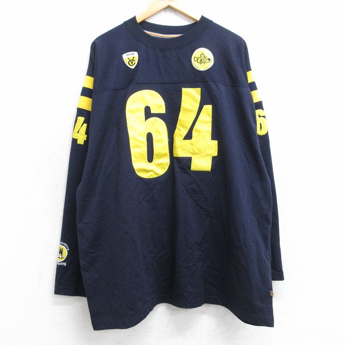 XL★古着 長袖 フットボール Tシャツ メンズ 大きいサイズ クルーネック 紺 ネイビー 25sep03 中古