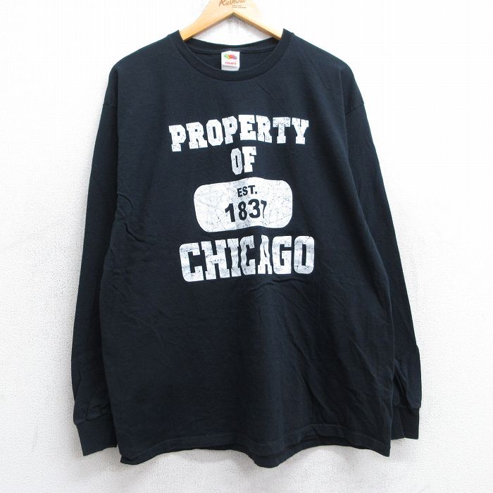 XL★古着 フルーツオブザルーム 長袖 ビンテージ Tシャツ メンズ 00年代 00s シカゴ コットン クルーネック 黒 ブラック 25sep03 中古
