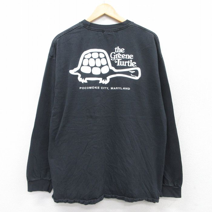 XL★古着 長袖 ビンテージ Tシャツ メンズ 90年代 90s カメ 大きいサイズ コットン クルーネック 黒 ブラック 25sep03 中古