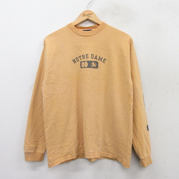 L★古着 ジャンスポーツ 長袖 ビンテージ Tシャツ メンズ 90年代 90s ノートルダム アイリッシュ コットン クルーネック USA製 オレンジ系 25sep03 中古