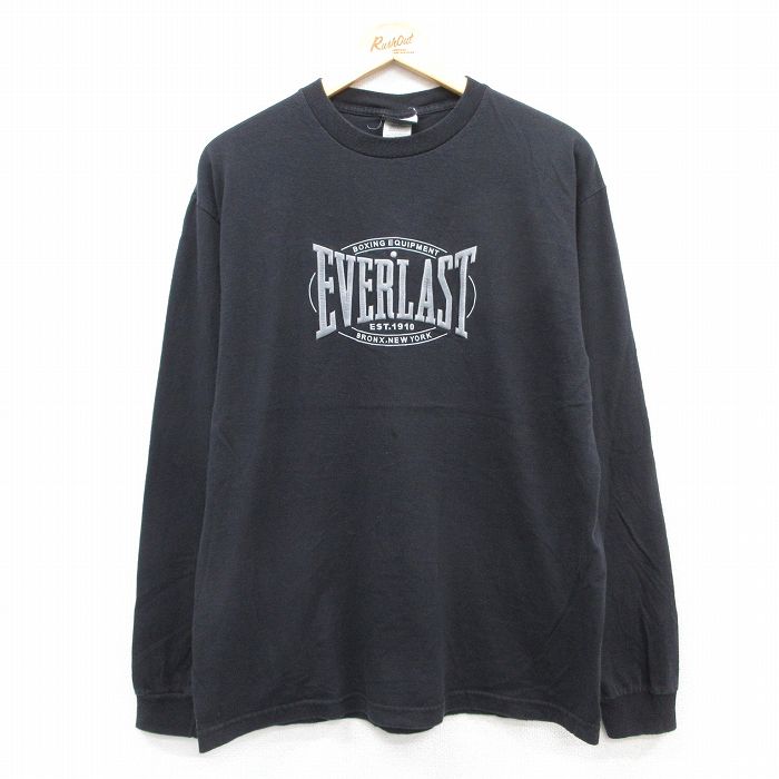L★古着 長袖 Tシャツ メンズ EVERLAST コットン クルーネック 黒 ブラック 25sep03 中古