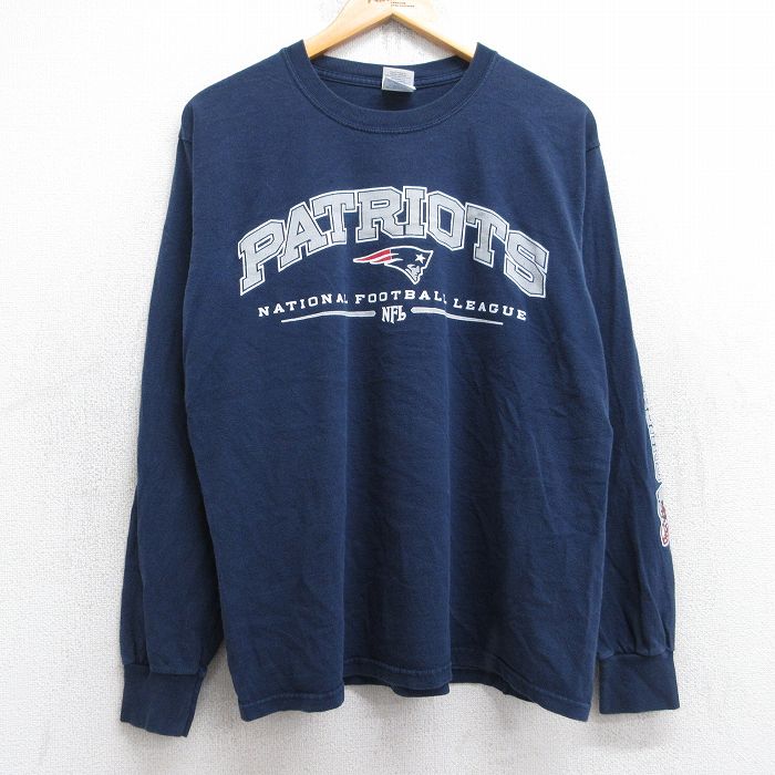 【20%OFF】L★古着 長袖 ビンテージ Tシャツ メンズ 00年代 00s NFL ニューイングランドペイトリオッツ コットン クルーネック 紺 ネイビー アメフト スーパーボウル 25sep03 中古