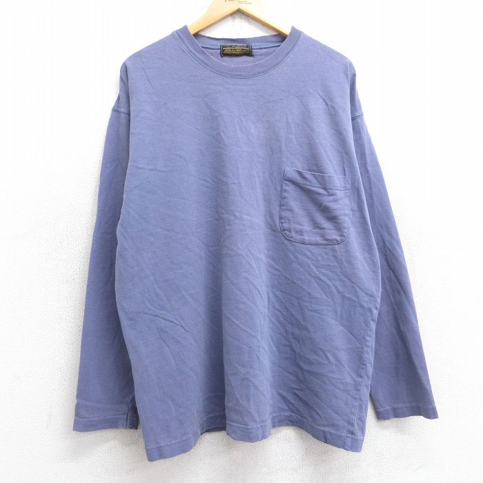 XL★古着 エディーバウアー 長袖 ビンテージ Tシャツ メンズ 90年代 90s 無地 胸ポケット付き 大きいサイズ クルーネック 薄紫 パープル 【spe】 25sep03 中古