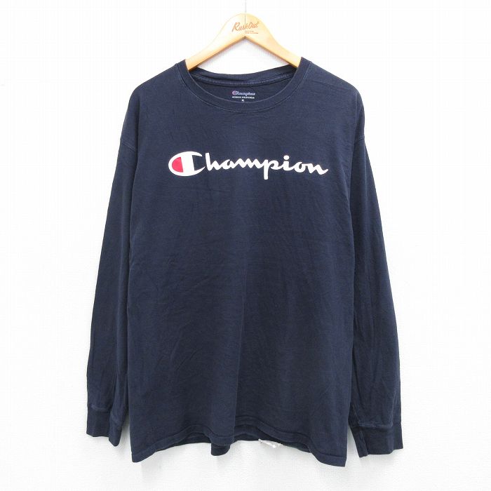 チャンピオン 長袖Tシャツ ビッグロゴ ネイビー XL | 古着