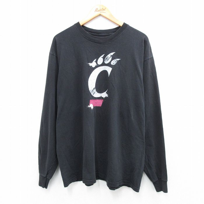 XL★古着 アディダス adidas 長袖 Tシャツ メンズ C 大きいサイズ コットン クルーネック 黒 ブラック 25sep04 中古