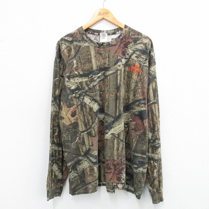 【20%OFF】XL★古着 長袖 ビンテージ Tシャツ メンズ 00年代 00s モッシーオーク 大きいサイズ コットン クルーネック 濃緑他 グリーン 迷彩 25sep04 中古
