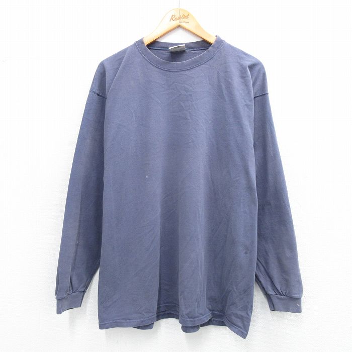 XL★古着 PLUMA 長袖 ビンテージ Tシャツ メンズ 90年代 90s 無地 コットン クルーネック USA製 薄紺 ネイビー 25sep04 中古