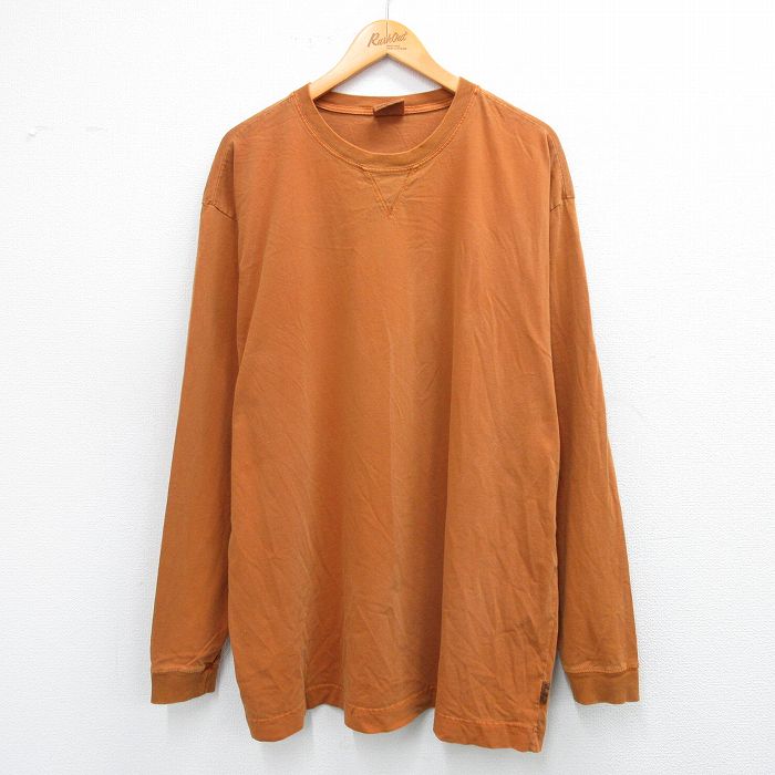 【20%OFF】XL★古着 ウールリッチ WOOLRICH 長袖 Tシャツ メンズ 無地 大きいサイズ コットン クルーネック オレンジ系 25sep04 中古