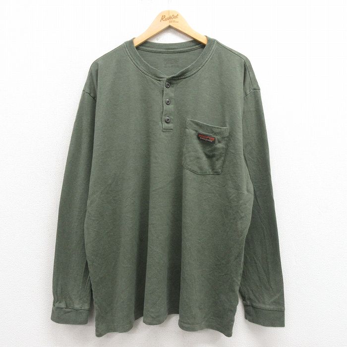 XL★古着 パタゴニア patagonia 長袖 Tシャツ メンズ 胸ポケット付き 大きいサイズ ヘンリーネック 緑系 グリーン 25sep04 中古