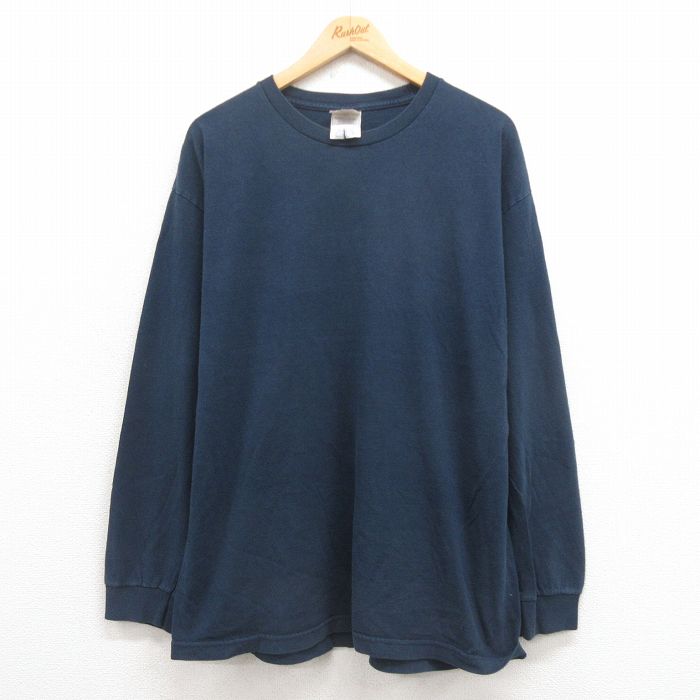 XL★古着 長袖 ビンテージ Tシャツ メンズ 00年代 00s 無地 コットン クルーネック 黒 ブラック 25sep04 中古