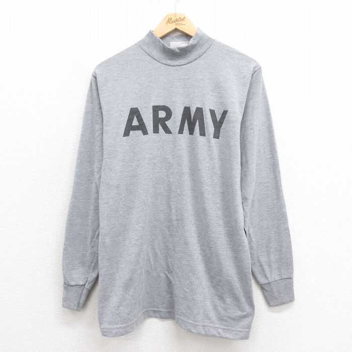 M★古着 長袖 Tシャツ メンズ ミリタリー アーミー ARMY リフレクター モックネック ハイネック グレー 霜降り 25sep04 中古