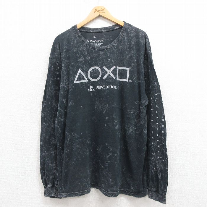 XL★古着 リップルジャンクション 長袖 Tシャツ メンズ ゲーム プレイステーション 大きいサイズ コットン クルーネック 黒 ブラック タイダイ 25sep04 中古