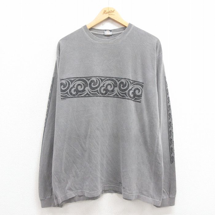 XL★古着 Crazy Shirts 長袖 Tシャツ メンズ コットン クルーネック グレー 25sep04 中古