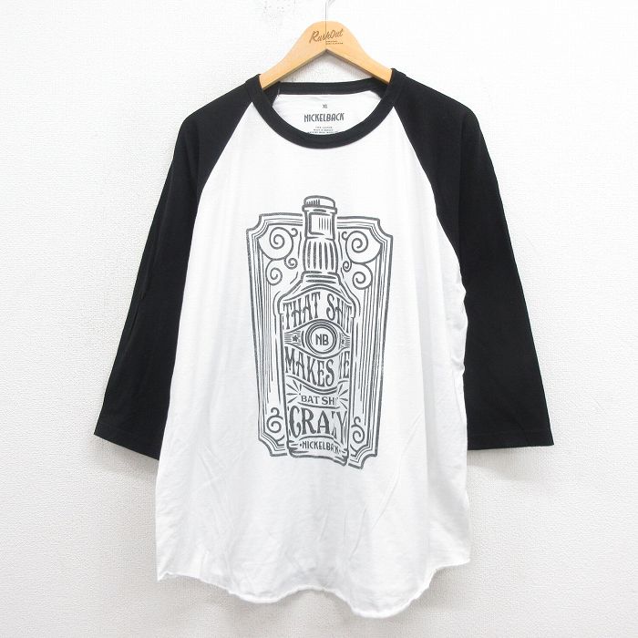 XL★古着 7分袖 ロック バンド Tシャツ メンズ ニッケルバック 大きいサイズ クルーネック 白 ホワイト 25sep05 中古 7分丈 七分丈 七分袖