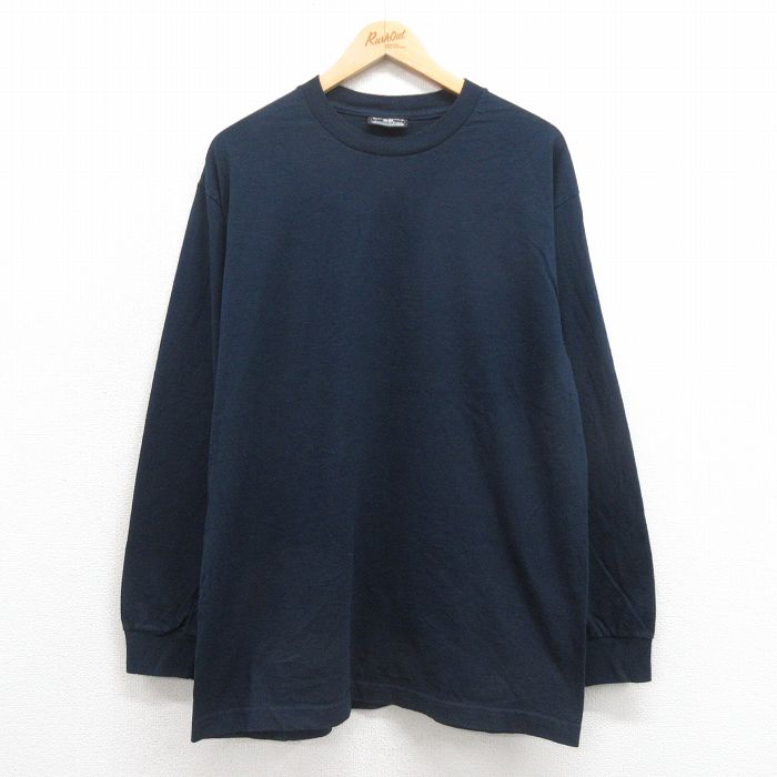 L★古着 STEVE&BARRYS 長袖 ビンテージ Tシャツ メンズ 00年代 00s 無地 コットン クルーネック 濃紺 ネイビー 25sep05 中古