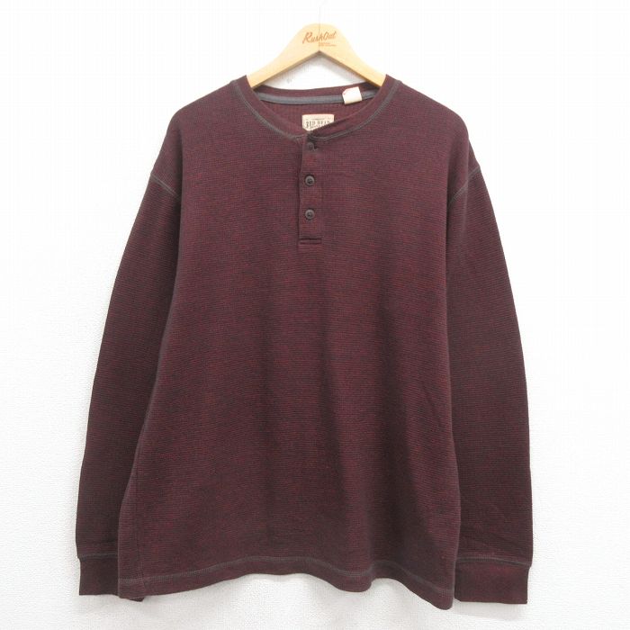 XL★古着 レッドヘッド 長袖 Tシャツ メンズ 無地 大きいサイズ ヘンリーネック エンジ 霜降り 25sep05 中古
