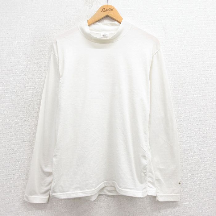 【20%OFF】L★古着 duofold 長袖 Tシャツ メンズ ワンポイントロゴ モックネック ハイネック 白 ホワイト 25sep05 中古