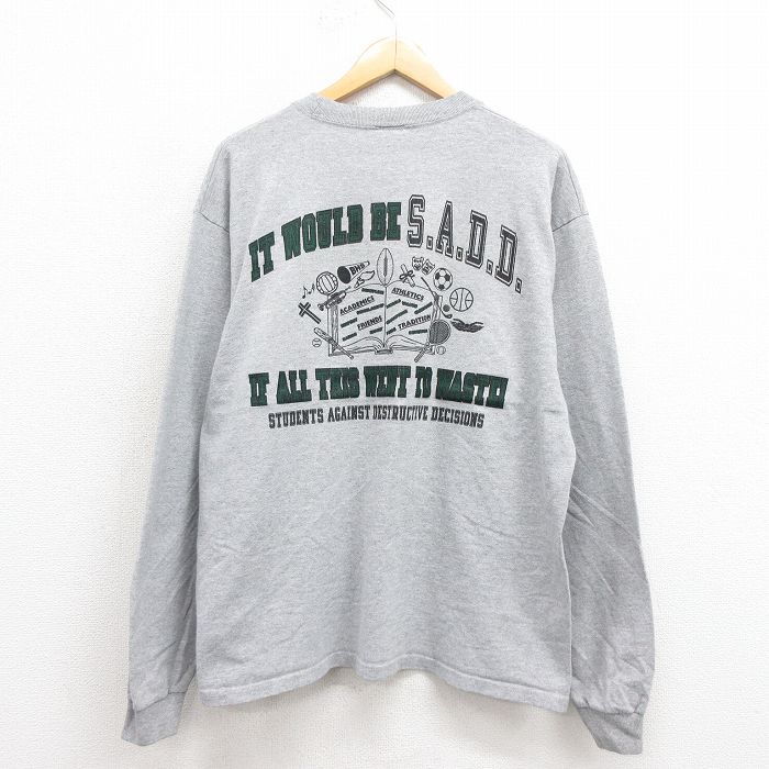 【20%OFF】XL★古着 長袖 ビンテージ Tシャツ メンズ 00年代 00s フットボール テニス クルーネック グレー 霜降り 【spe】 25sep05 中古