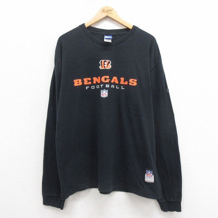 XL★古着 リーボック REEBOK 長袖 ビンテージ Tシャツ メンズ 00年代 00s NFL シンシナティベンガルズ コットン クルーネック 黒 ブラック アメフト スーパーボウル 25sep05 中古