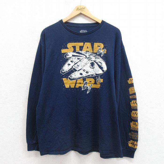 XL★古着 長袖 Tシャツ メンズ スターウォーズ STAR WARS マイクロマシン コットン クルーネック 濃紺 ネイビー 25sep05 中古
