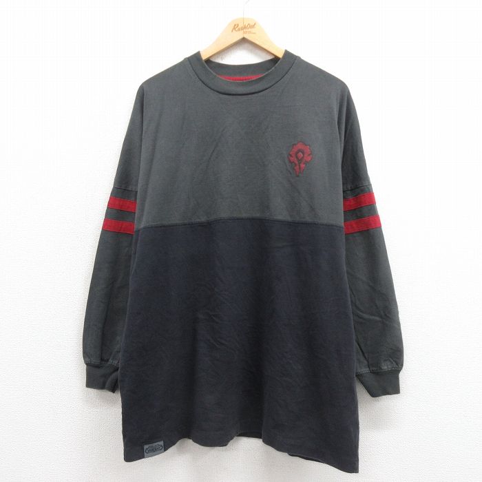 XL★古着 長袖 Tシャツ メンズ ブリザード 大きいサイズ ツートンカラー コットン クルーネック 濃グレー 25sep05 中古