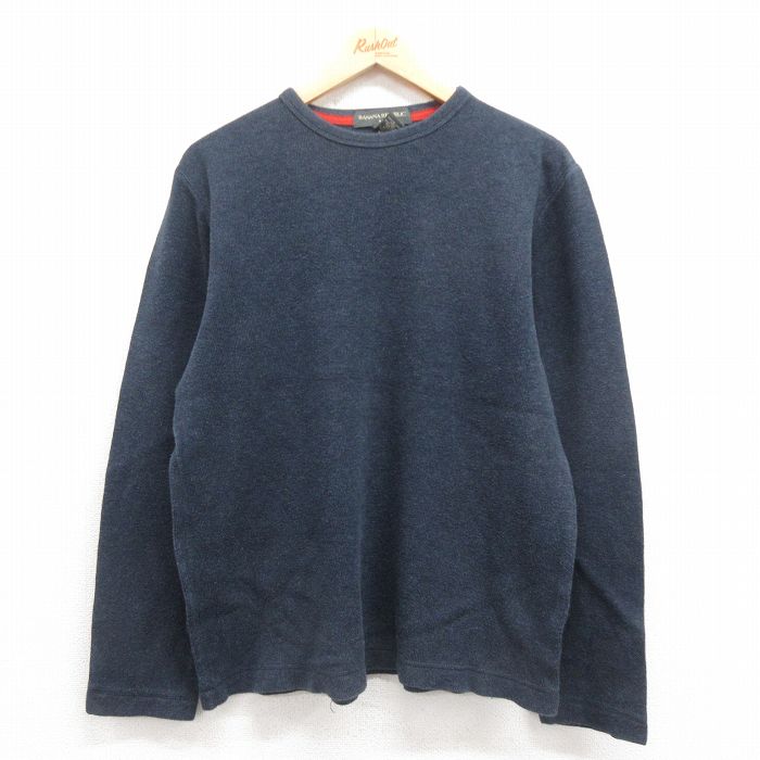 XL★古着 バナナリパブリック BANANA REPUBLIC 長袖 ブランド Tシャツ メンズ 無地 コットン クルーネック 濃紺 ネイビー 25sep05 中古