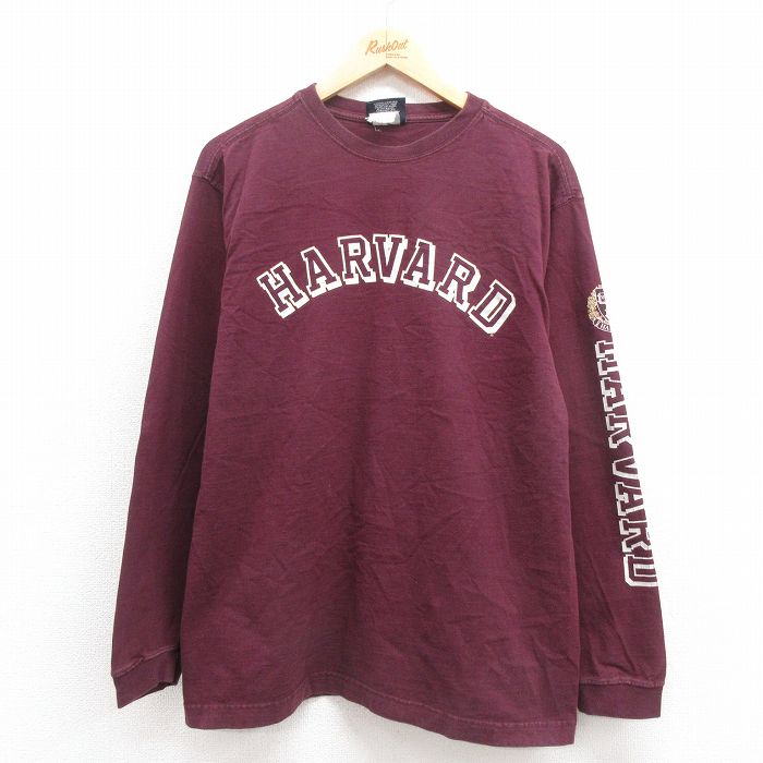 L★古着 ジャンスポーツ 長袖 ビンテージ Tシャツ メンズ 00年代 00s ハーバード コットン クルーネック エンジ 25sep05 中古