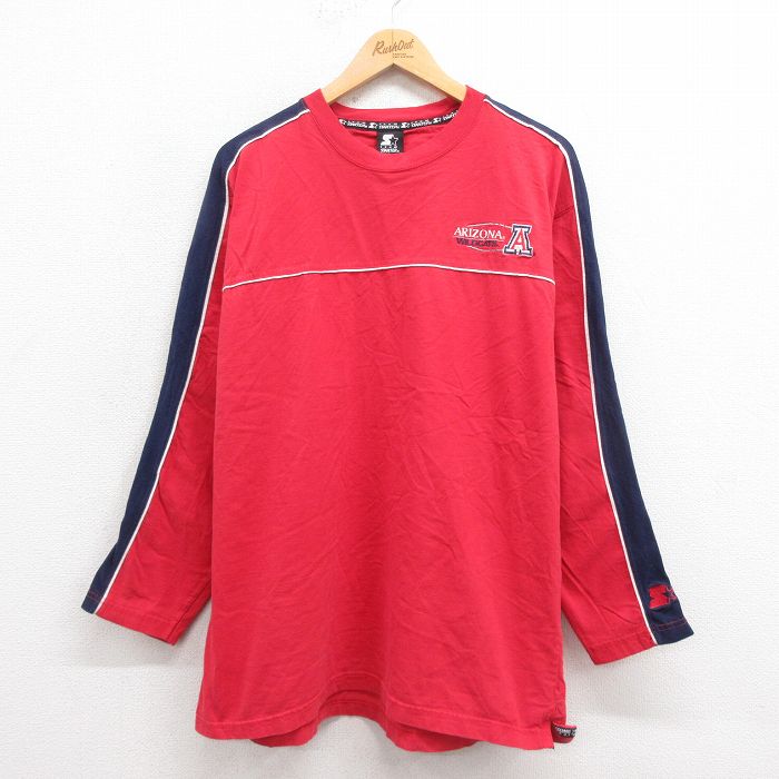 【20%OFF】XL★古着 スターター STARTER 長袖 Tシャツ メンズ アリゾナワイルドキャッツ コットン クルーネック 赤 レッド 25sep05 中古