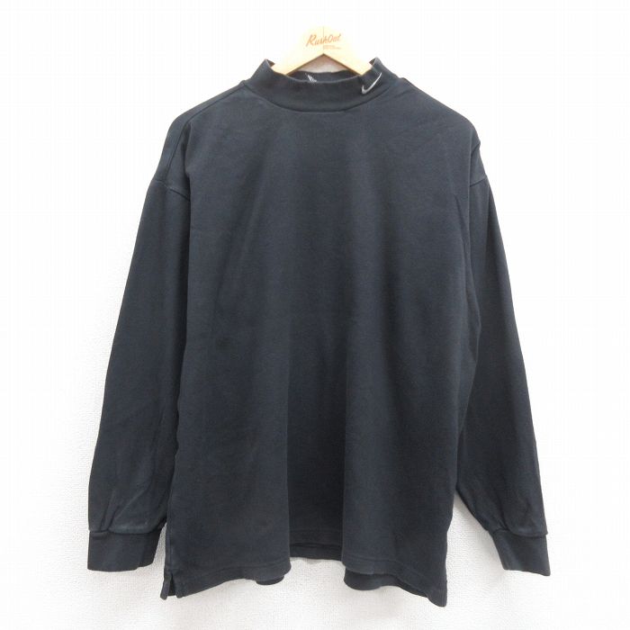 XL★古着 ナイキ NIKE ゴルフ 長袖 Tシャツ メンズ ワンポイントロゴ 大きいサイズ コットン モックネック ハイネック 黒 ブラック 25sep05 中古