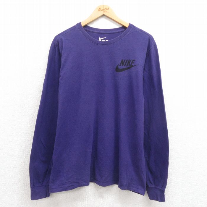 L★古着 ナイキ NIKE 長袖 Tシャツ メンズ ワンポイントロゴ コットン クルーネック 紫 パープル 25sep05 中古