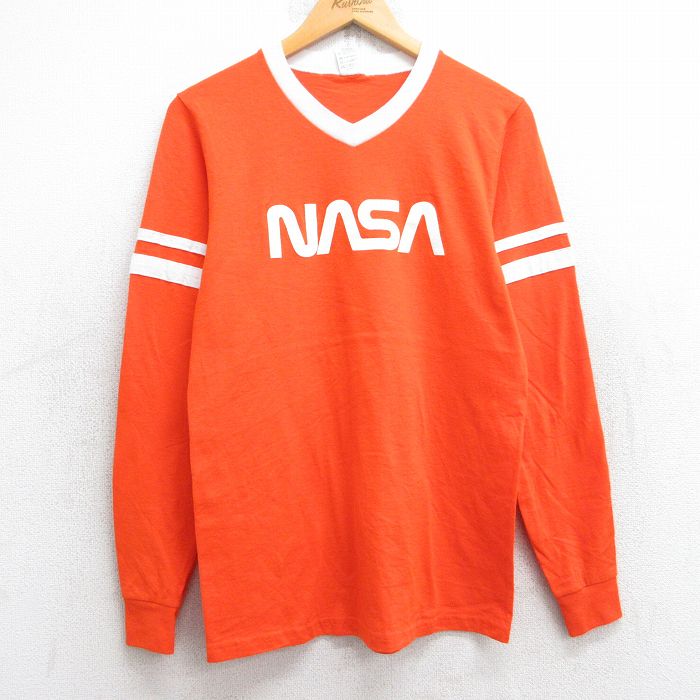 S★古着 長袖 ビンテージ Tシャツ メンズ 00年代 00s NASA Vネック オレンジ 25sep17 中古