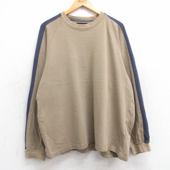 XL★古着 エディーバウアー 長袖 ビンテージ Tシャツ メンズ 00年代 00s 無地 ラグラン 大きいサイズ コットン クルーネック ベージュ他 カーキ 25sep17 中古
