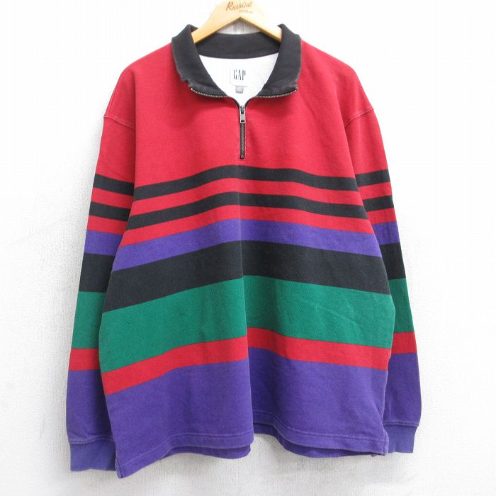 【20%OFF】XL★古着 ギャップ GAP 長袖 ハーフジップ Tシャツ メンズ 鹿の子 大きいサイズ 赤他 レッド 25sep17 中古