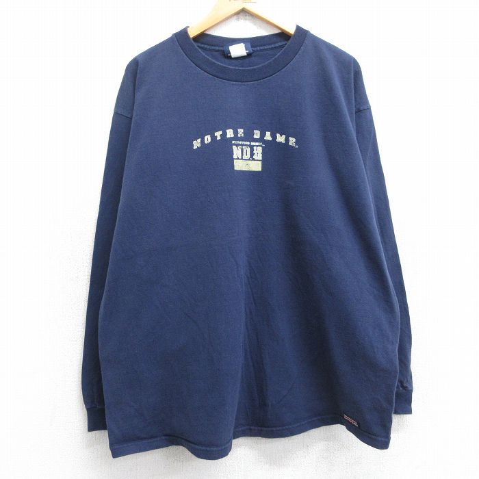 ジャンスポーツ 90s 長袖Tシャツ ノートルダムアイリッシュ ネイビー XL | 古着