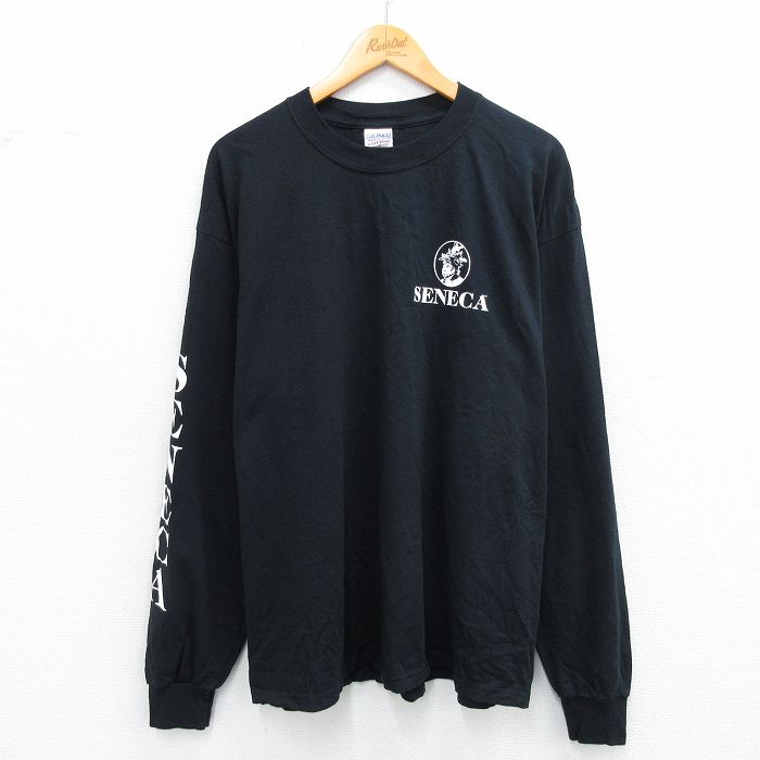XL★古着 長袖 ビンテージ Tシャツ メンズ 00年代 00s SENECA コットン クルーネック 黒 ブラック 25sep24 中古