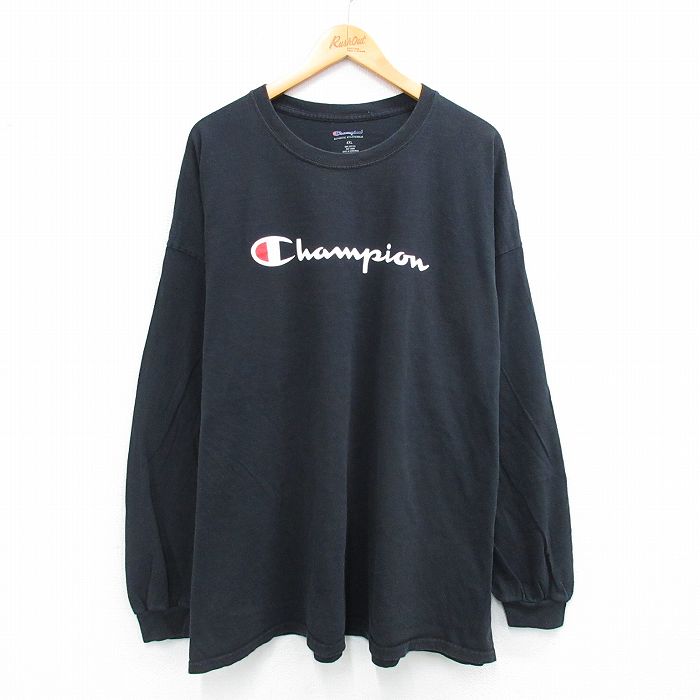 チャンピオン 長袖Tシャツ ビッグロゴ ブラック XL | 古着
