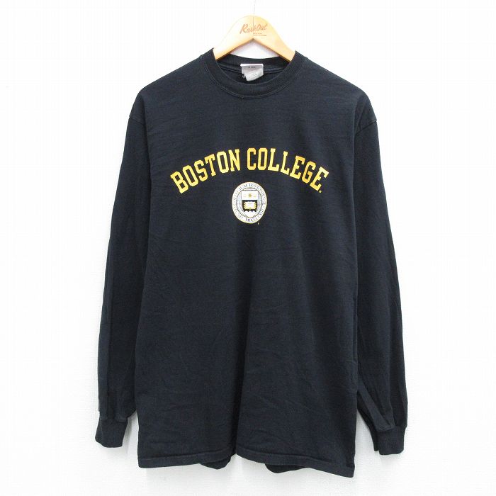 L★古着 チャンピオン Champion 長袖 ビンテージ Tシャツ メンズ 00年代 00s ボストン カレッジ コットン クルーネック 黒 ブラック 25sep24 中古