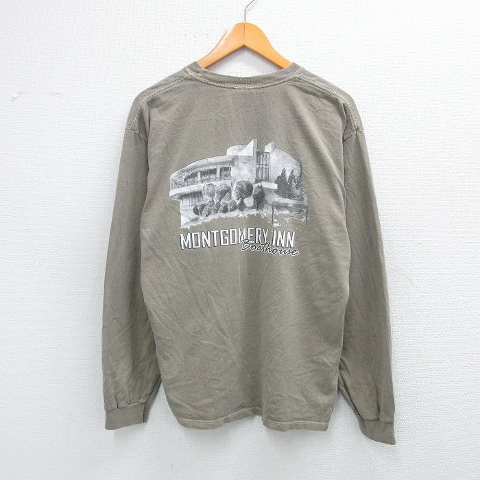 【20%OFF】XL★古着 長袖 ビンテージ Tシャツ メンズ 00年代 00s MONTGOMERY INN コットン クルーネック ベージュ系 カーキ 25sep24 中古