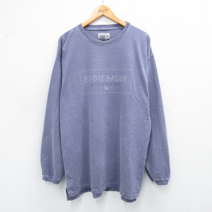 エディーバウアー 00s 長袖Tシャツ ビッグロゴ パープル XL | 古着