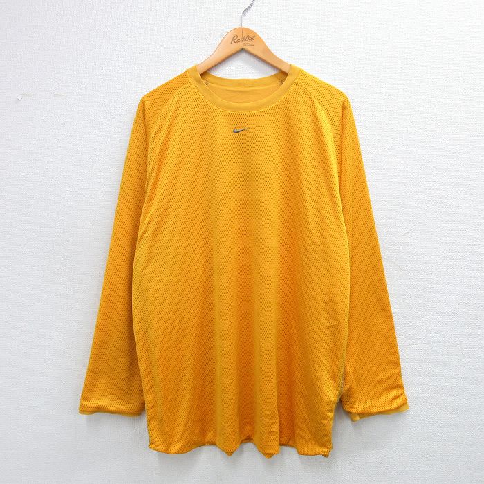 XL★古着 ナイキ NIKE 長袖 Tシャツ メンズ ビッグロゴ ラグラン 大きいサイズ クルーネック 黄色 イエロー 25sep24 中古