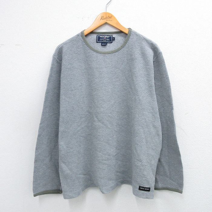 XL★古着 ラルフローレン Ralph Lauren ポロスポーツ 長袖 ブランド Tシャツ メンズ 無地 大きいサイズ コットン クルーネック グレー 霜降り他 【spe】 25sep24 中古