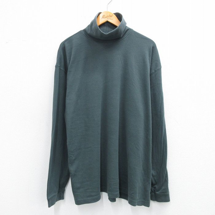 XL★古着 エルエルビーン LLBEAN 長袖 ビンテージ Tシャツ メンズ 00年代 00s 無地 大きいサイズ コットン タートルネック ハイネック 濃緑 グリーン 25sep24 中古