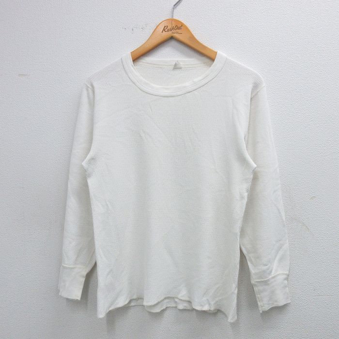 S★古着 長袖 ビンテージ サーマル Tシャツ メンズ 80年代 80s 無地 コットン クルーネック USA製 白 ホワイト 25sep24 中古