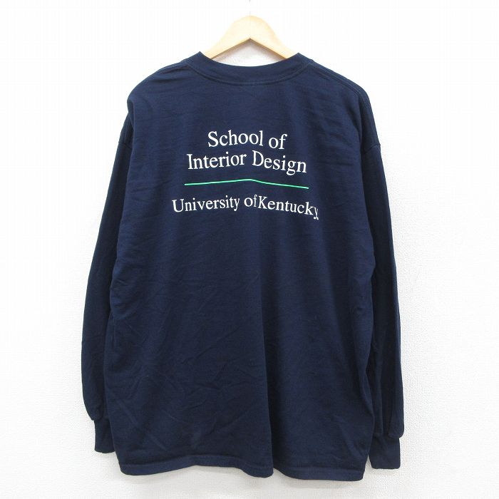 XL★古着 長袖 ビンテージ Tシャツ メンズ 00年代 00s UK 大きいサイズ クルーネック 紺 ネイビー 25sep25 中古