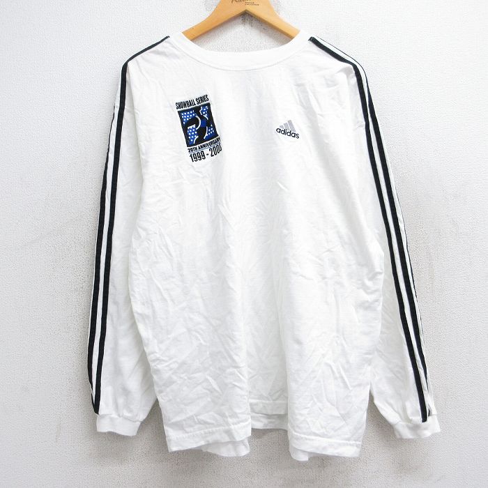 XL★古着 アディダス adidas 長袖 ビンテージ Tシャツ メンズ 00年代 00s ワンポイントロゴ マラソン 大きいサイズ コットン クルーネック 白 ホワイト 3本ライン 25sep26 中古