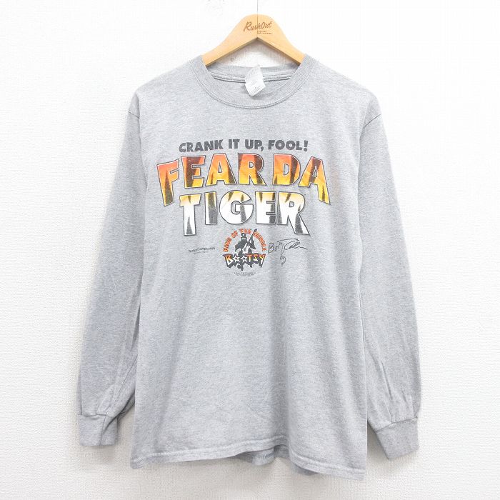 M★古着 長袖 ビンテージ Tシャツ メンズ 00年代 00s タイガー クルーネック グレー 霜降り 25sep26 中古